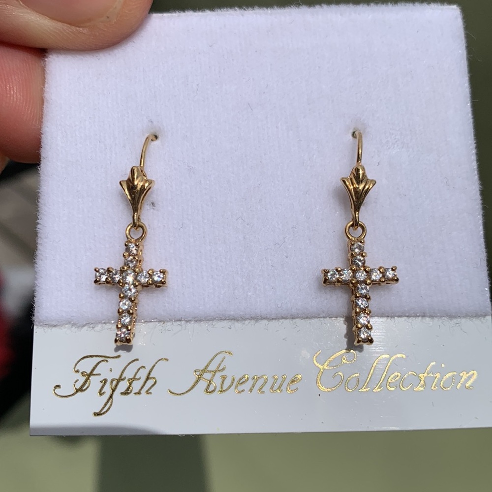 Fifth Avenue gold tone cross earrings